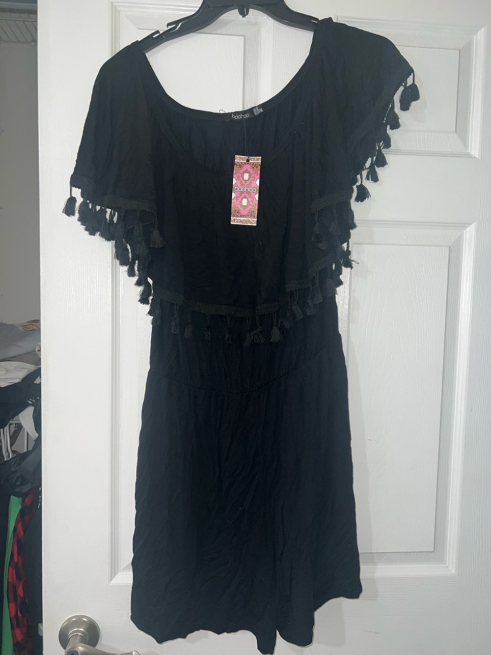 Black Tassel Off-Shoulder romper